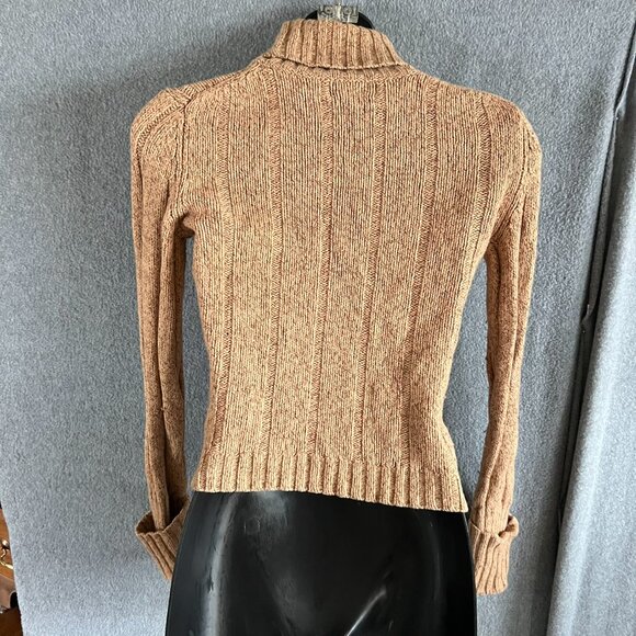 VTG Express Camel Cable Knit Angora Blend Turtleneck Swtr Sz S Cropped Lng Slv - Picture 4 of 10